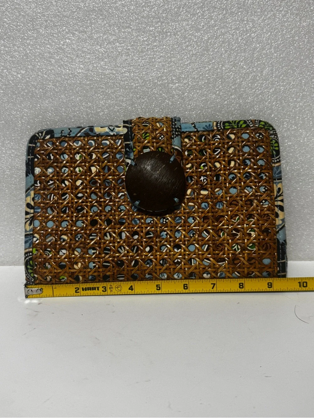 Vera Bradley Tan Woven Rattan Wallet with Blue Floral Trim